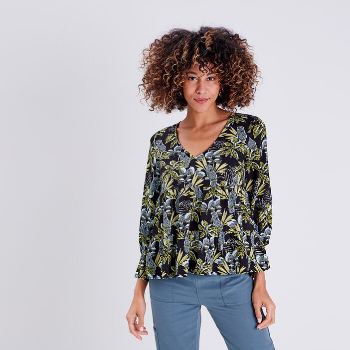 Blouse manches 3/4 noir femme
