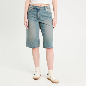 Bermuda large en jean denim double stone femme