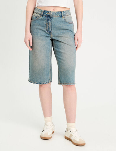 Bermuda large en jean denim double stone femme