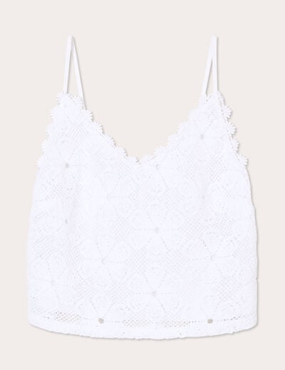 Débardeur cropped crochet blanc femme