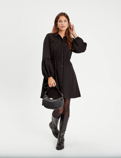 Robe évasée boutonnée noir femme