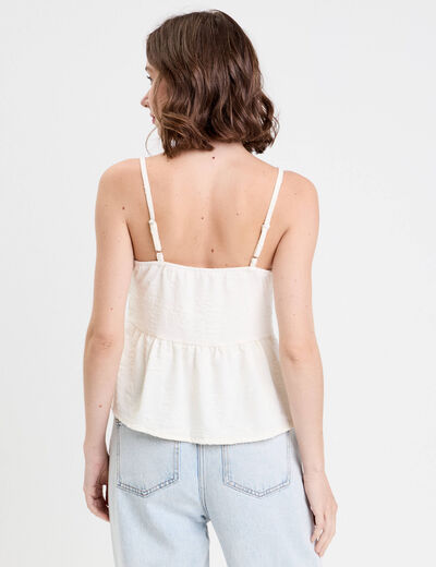 Top droit cropped col v plissé ecru femme