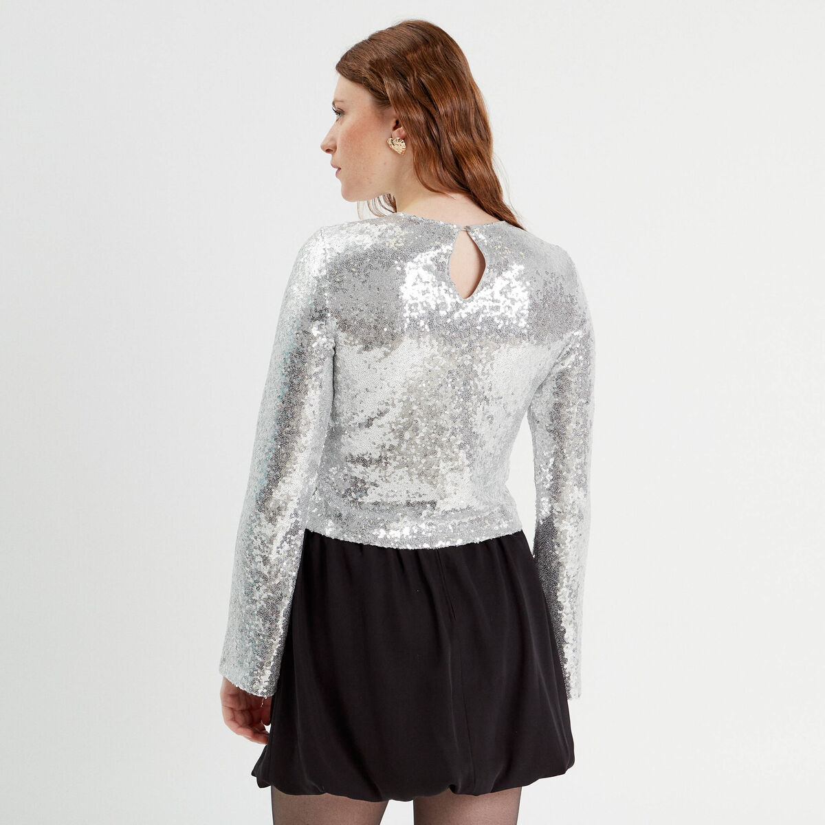 T-shirt avec sequins gris argent femme