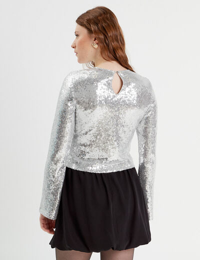 T-shirt avec sequins gris argent femme
