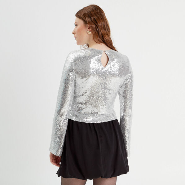 t shirt avec sequins gris argent femme T-shirt avec sequins gris argent femme