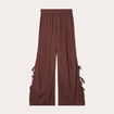 Pantalon large avec noeuds marron cognac femme
