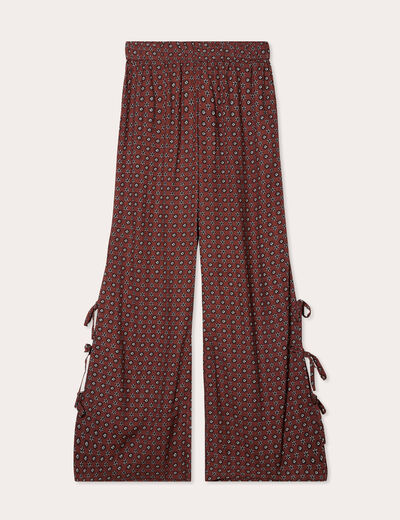 Pantalon large avec noeuds marron cognac femme