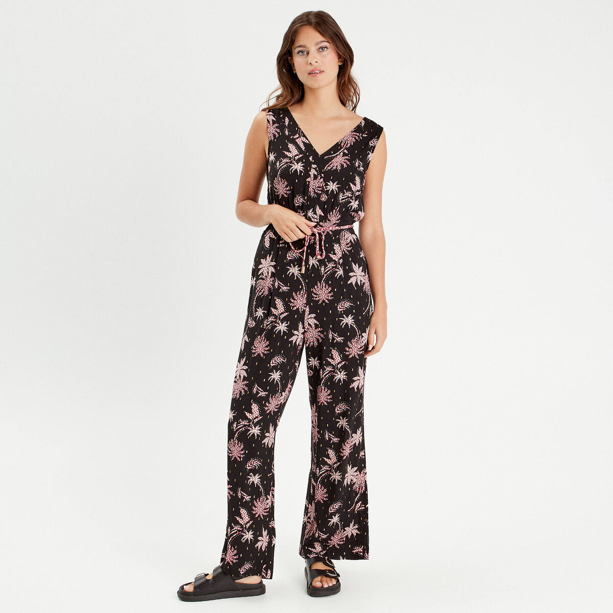 Combinaison pantalon large noir femme