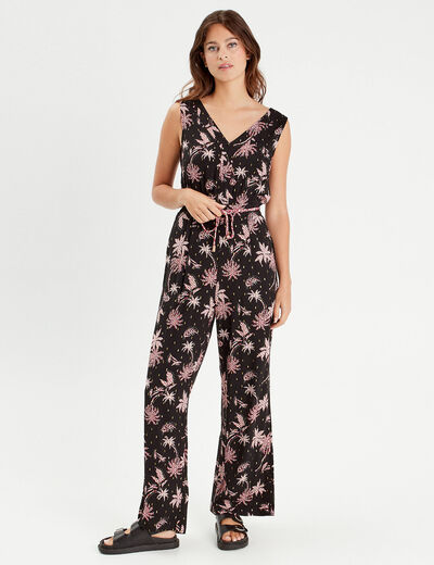 Combinaison pantalon large noir femme