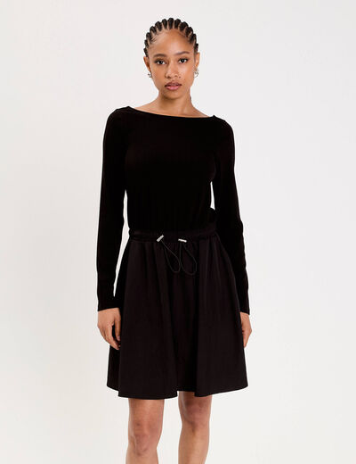 Robe courte droite col bateau noir femme