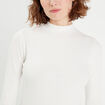 T-shirt manches longues côtelé ecru femme