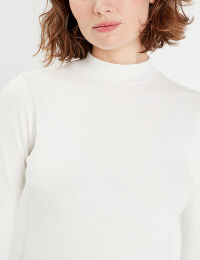 T-shirt manches longues côtelé ecru femme