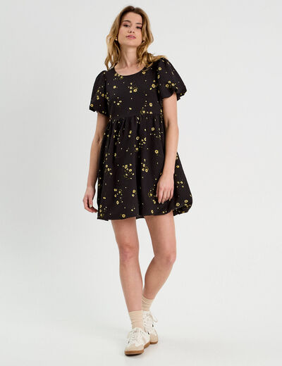 Robe évasée effet boule jaune femme