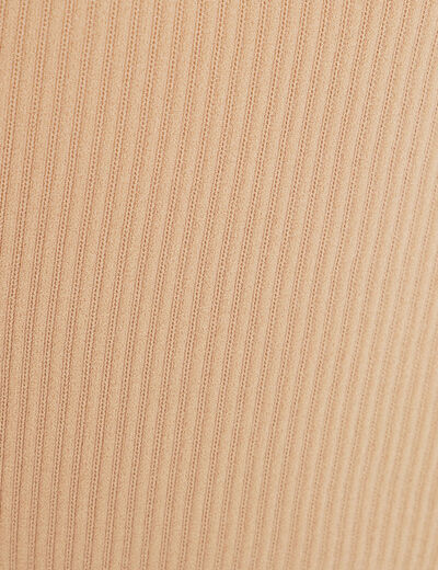 Débardeur cropped côtelé beige femme