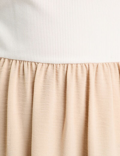 Robe longue évasée 2-en-1 beige femme