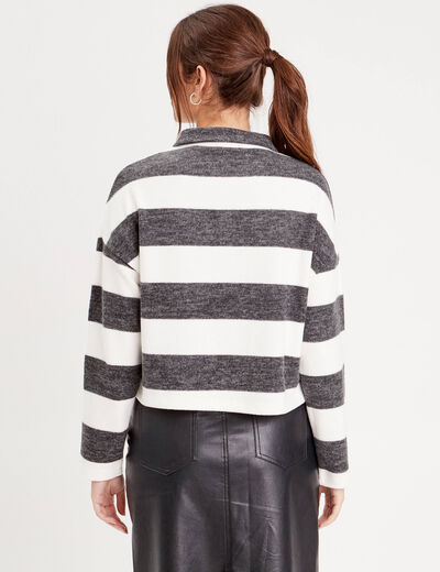 Sweat col polo manches longues gris femme