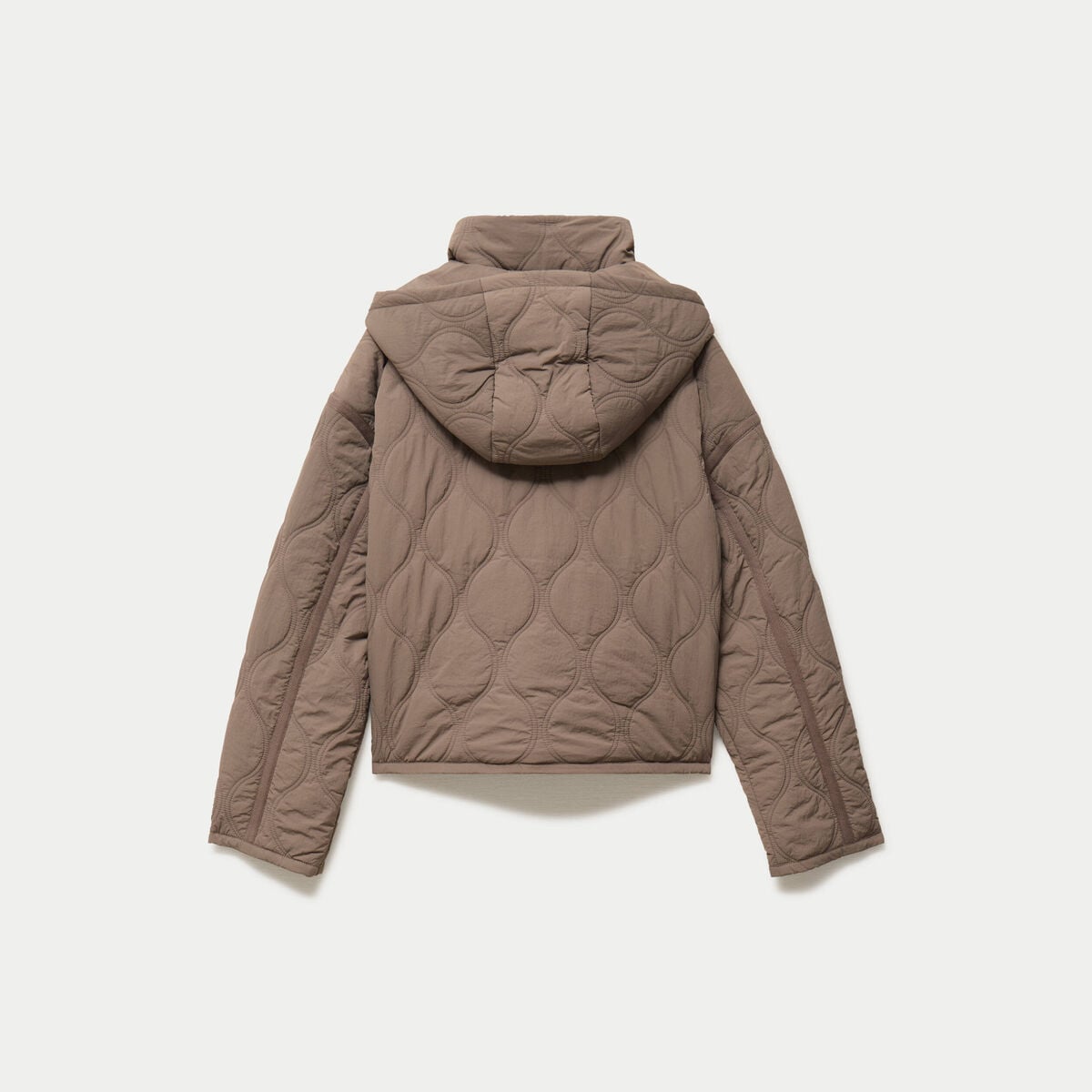 Veste droite &agrave; capuche manches longues taupe femme
