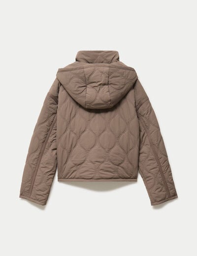 Veste droite &agrave; capuche manches longues taupe femme
