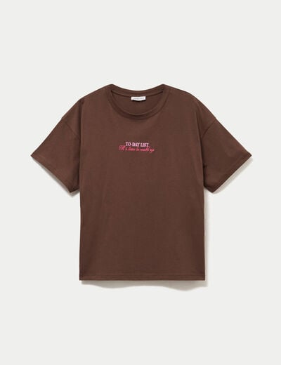 T-shirt oversize manches courtes marron fonc&eacute; femme