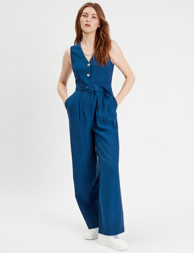 Combinaison pantalon ceinturée bleu marine femme