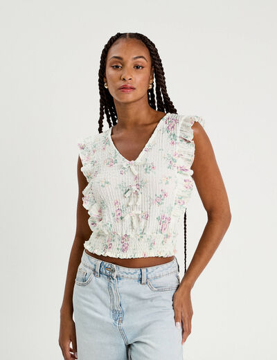 Blouse sans manches volants blanc femme