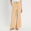 Pantalon large ceinturé contenant du lin jaune femme