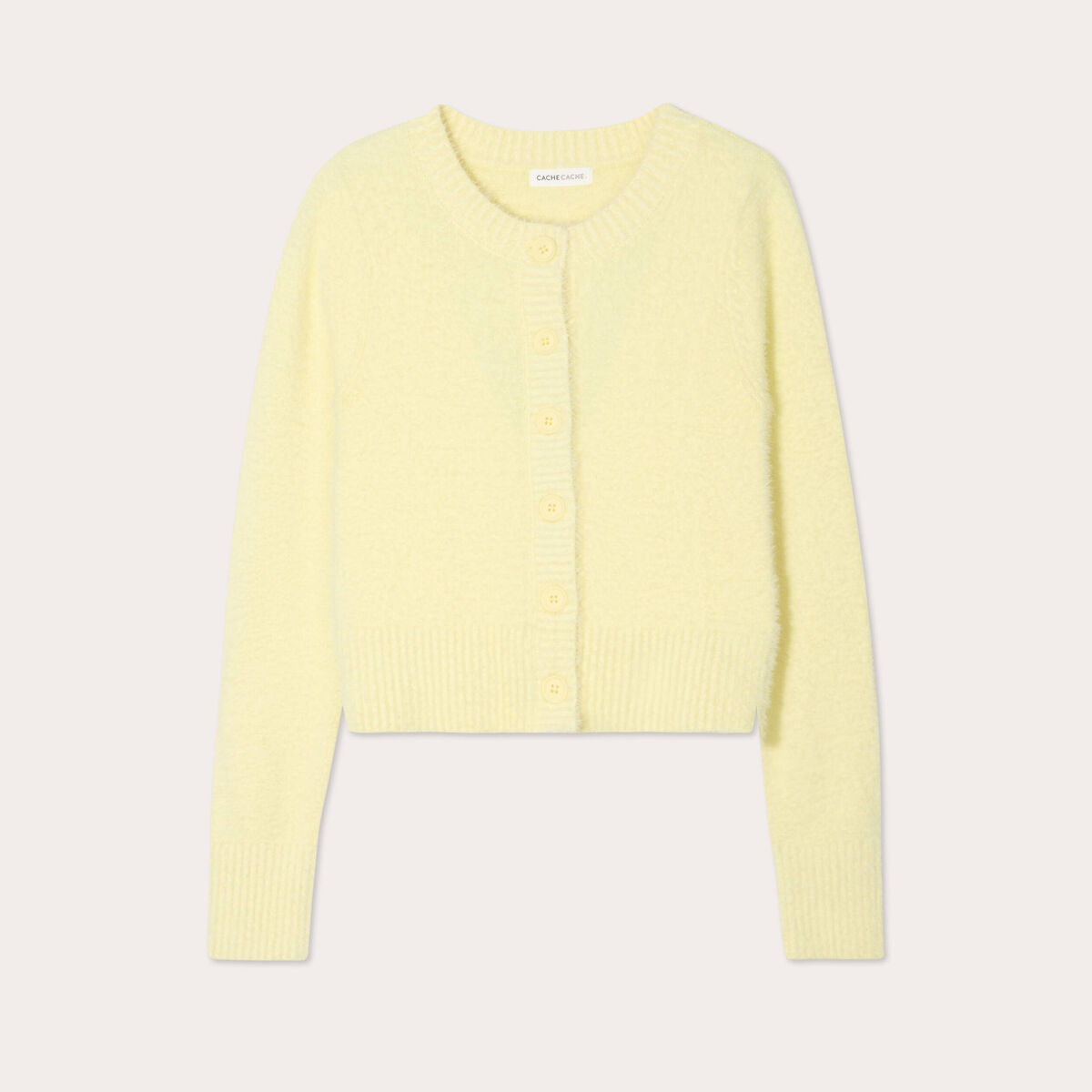 Gilet manches longues cropped jaune clair femme