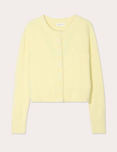 Gilet manches longues cropped jaune clair femme