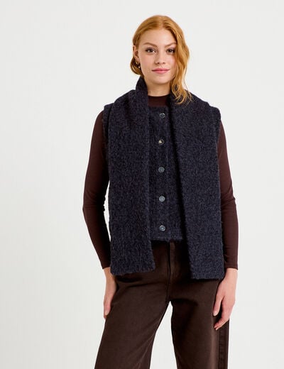Veste droite sans manches col am&eacute;ricain bleu marine femme