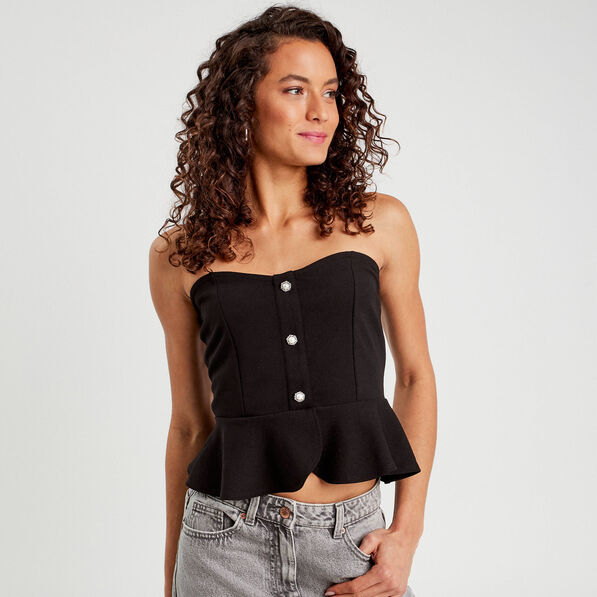 Bustier cropped avec boutons noir femme