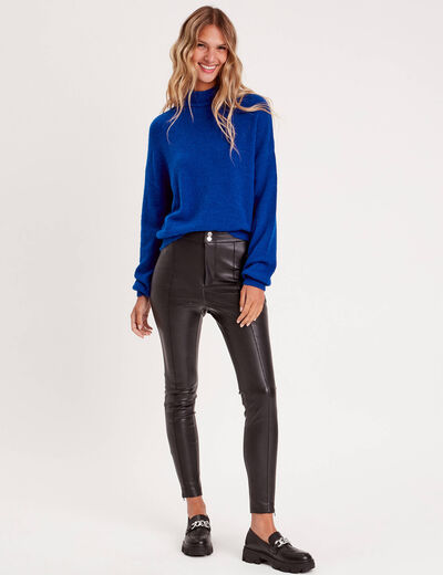 Pull col montant bleu electrique femme