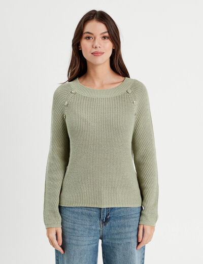 Pull avec boutons épaules vert pastel femme