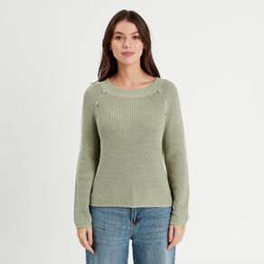 pull avec boutons epaules vert pastel femme Pull avec boutons épaules vert pastel femme