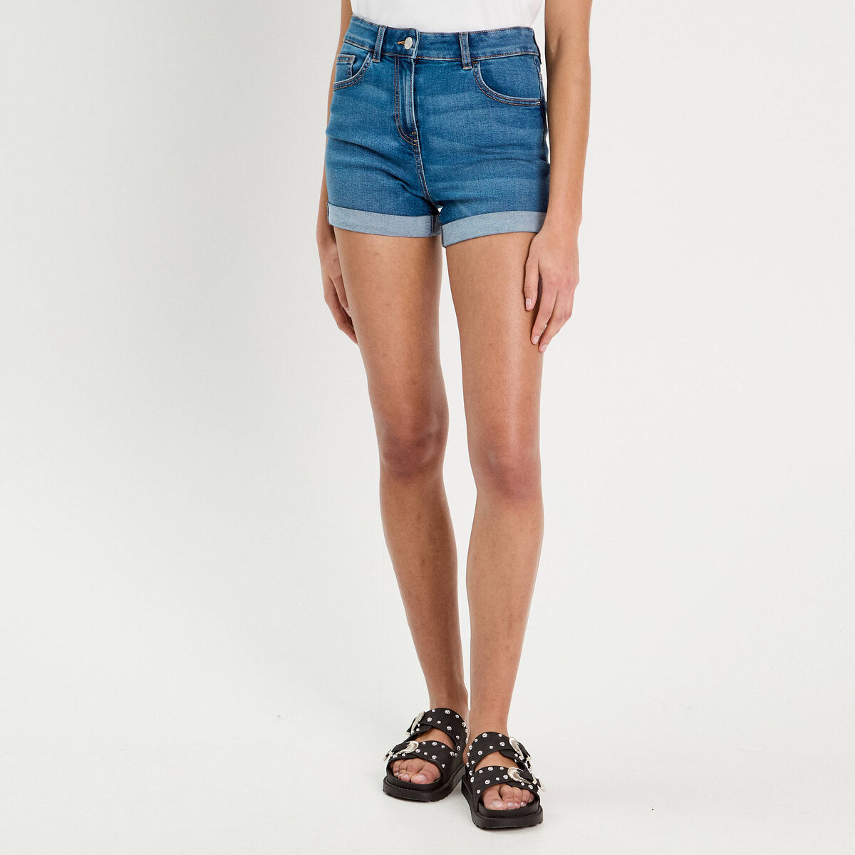 Short slim en jean denim stone femme