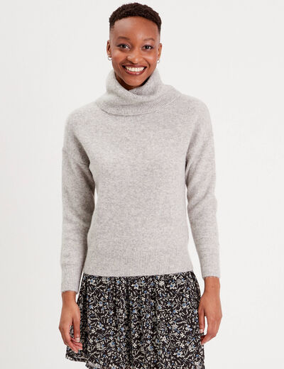 Pull avec col roulé gris clair femme