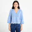 Blouse broderie anglaise bleu gris femme