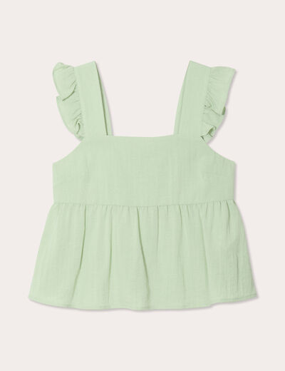 Blouse avec volants vert clair femme