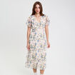 Robe évasée col v manches courtes blanc femme