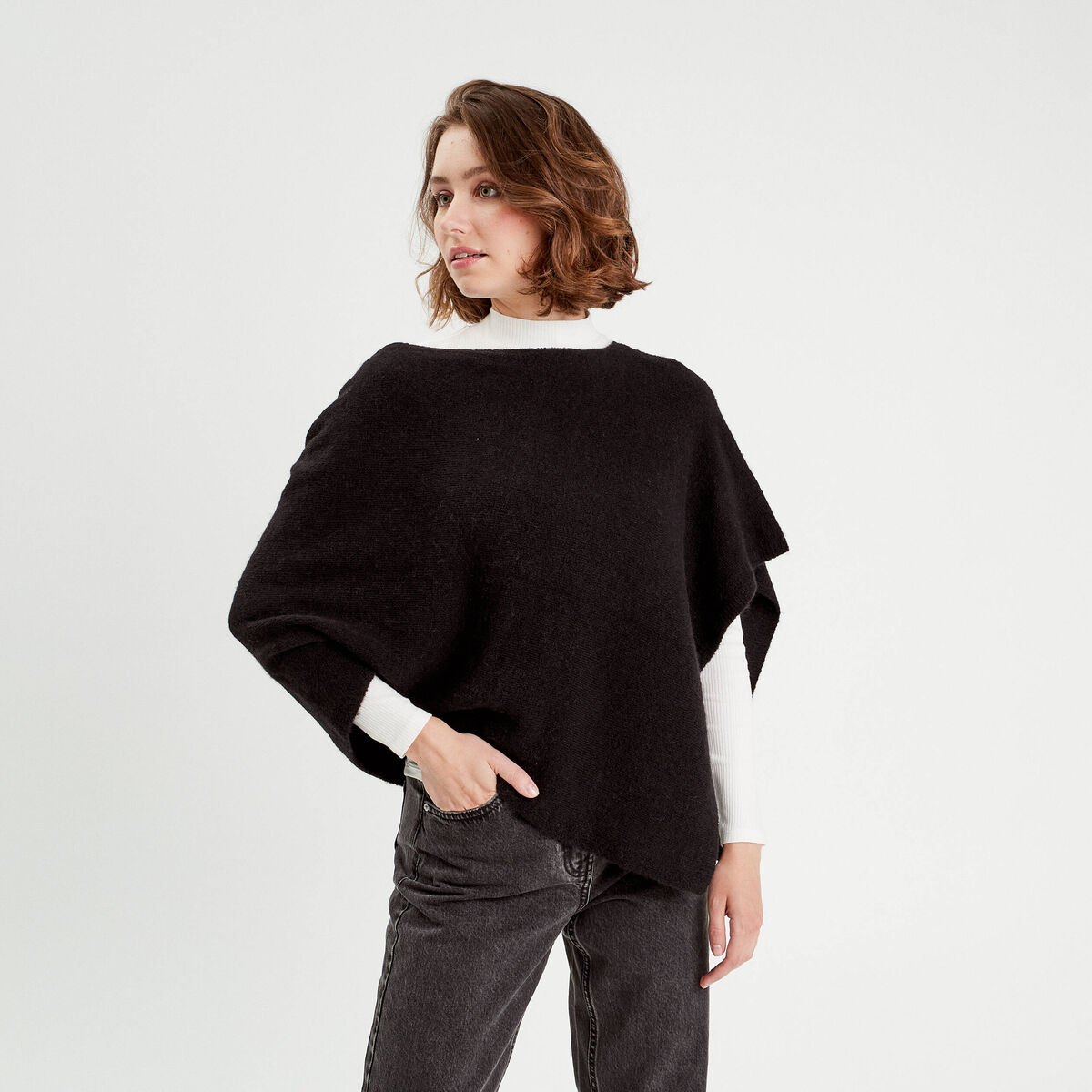 Poncho asymétrique noir femme