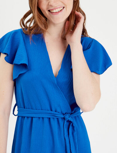 Robe longue portefeuille bleu electrique femme
