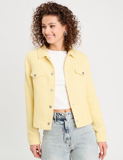 Veste tweed boutonné jaune clair femme