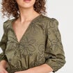 Robe évasée brodée vert kaki femme