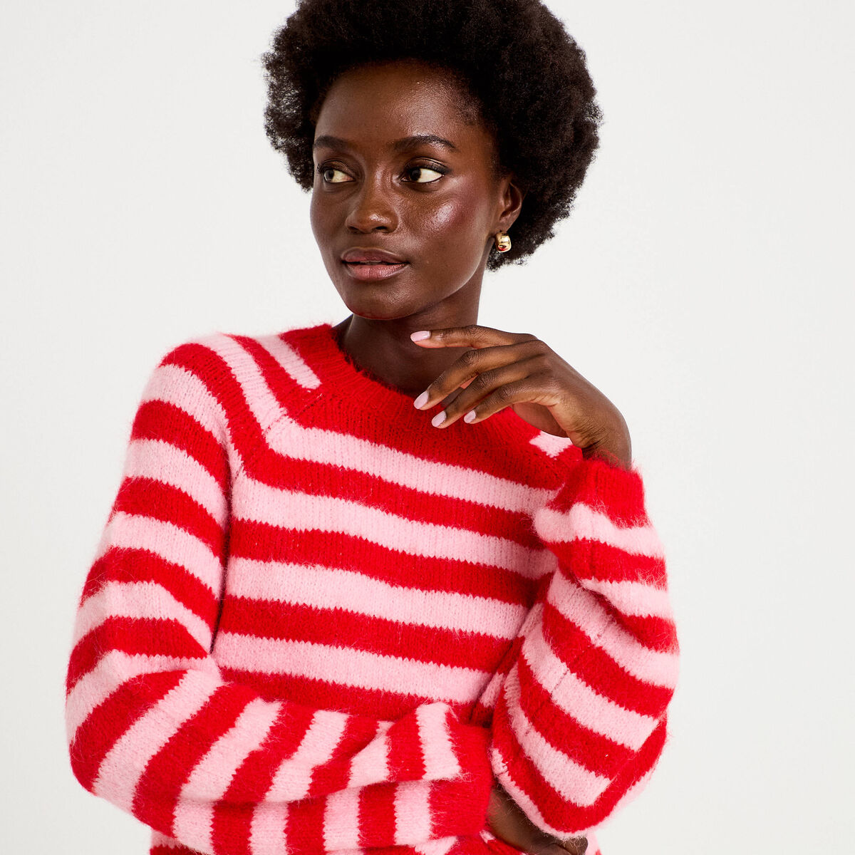 Pull ample col rond manches longues rouge femme
