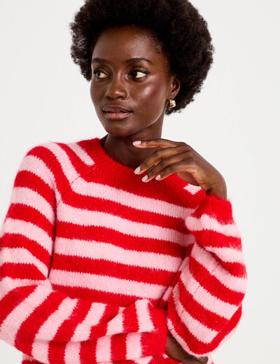 Pull ample col rond manches longues rouge femme