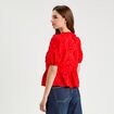 Blouse manches courtes noeuds rouge fluo femme