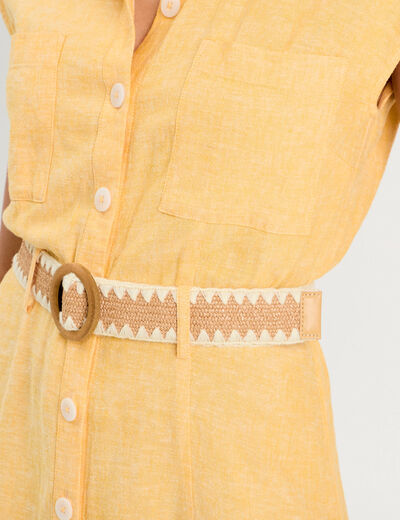 Robe chemise midi contenant du lin jaune femme