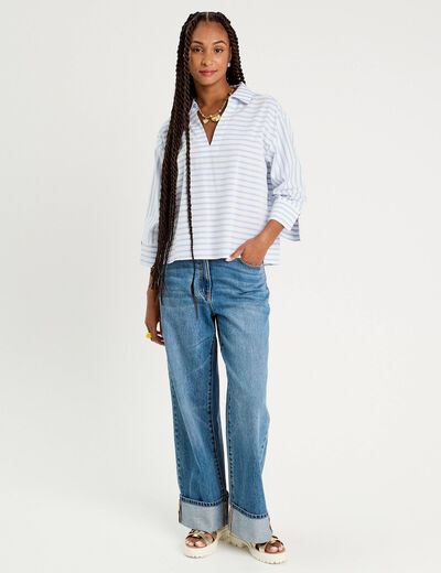 Blouse manches 3/4 bleu femme