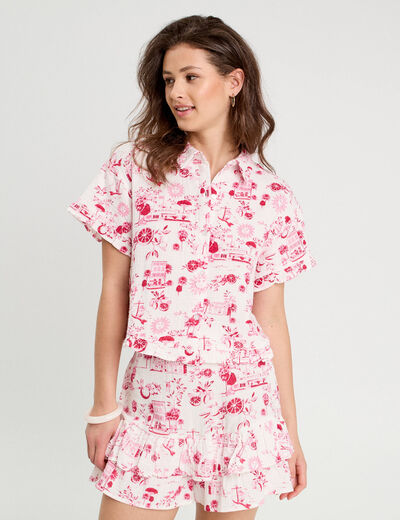 Chemise manches courtes rose fushia femme