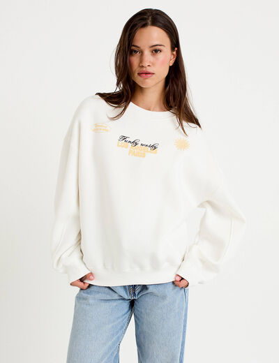 Sweat col rond manches longues ecru femme