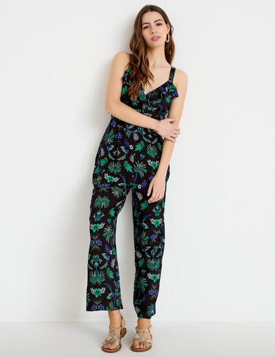 Combinaison pantalon volants noir femme